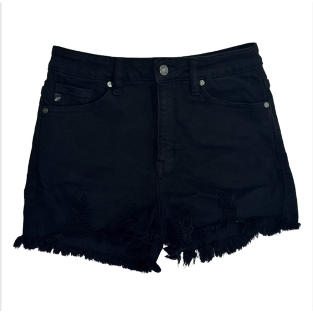 Kancan Distressed Black Denim Shorts with Frayed Bottom